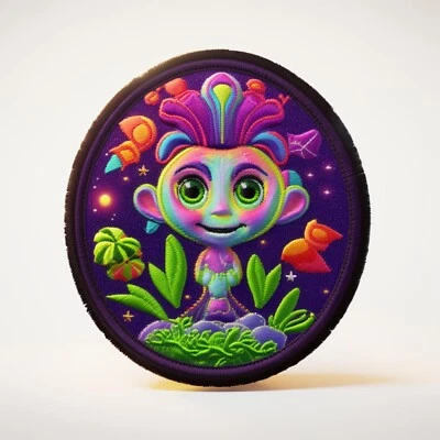 Alien Creature Patch Iron-on Applique Clothing, Extraterrestrial Cosmic Cartoon - Image 1 of 4