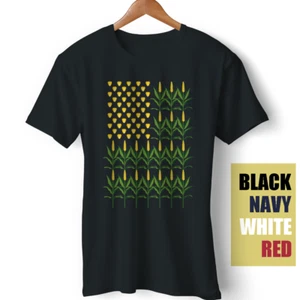 American Flag Crop Farmers Farm Farming Corn USA Flag Funny Gift T-Shirt - Picture 1 of 5