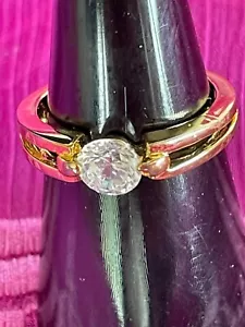 Gilt tone solitaire crystal ring size'L' - unworn - Picture 1 of 3