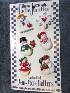 6 Semi-Stone Handcrafted Buttons Original Card Christmas Snowmen - Picture 1 of 3