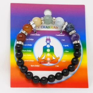 Black Obsidian 7 Chakra Charm Bracelet Jewelry Root Chakra Aries Scorpio - Picture 1 of 1