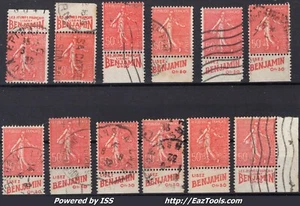 FRANCE 12 SEMEUSE N° 199 AVEC BANDELETTE PUB BENJAMIN AVEC OBLITERATION - Picture 1 of 2