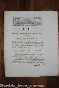 ✒ Révolution LOI vente immeubles acquit fondations 1791 - Bild 1 von 1
