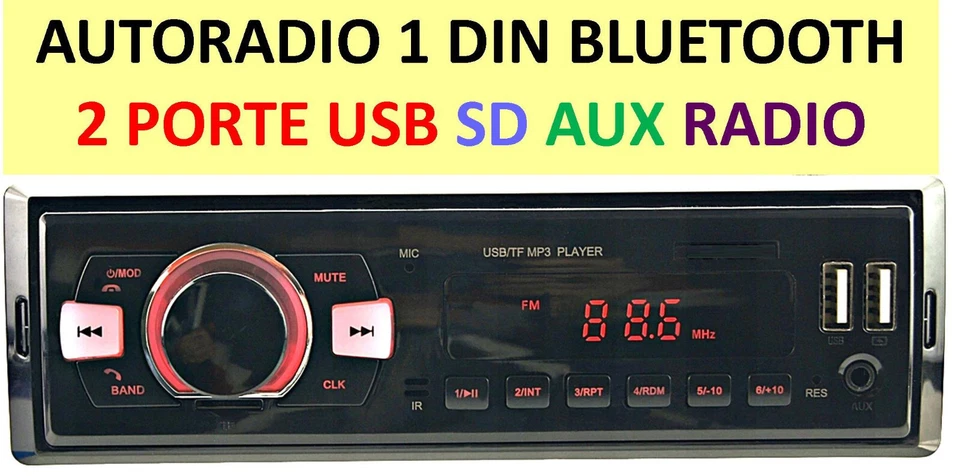 AUTORADIO X AUTO 1 DIN BLUETOOTH RADIO FM - 2 USB SD AUX MP3 50W X 4CH 2 PRE OUT - Immagine 1 di 4