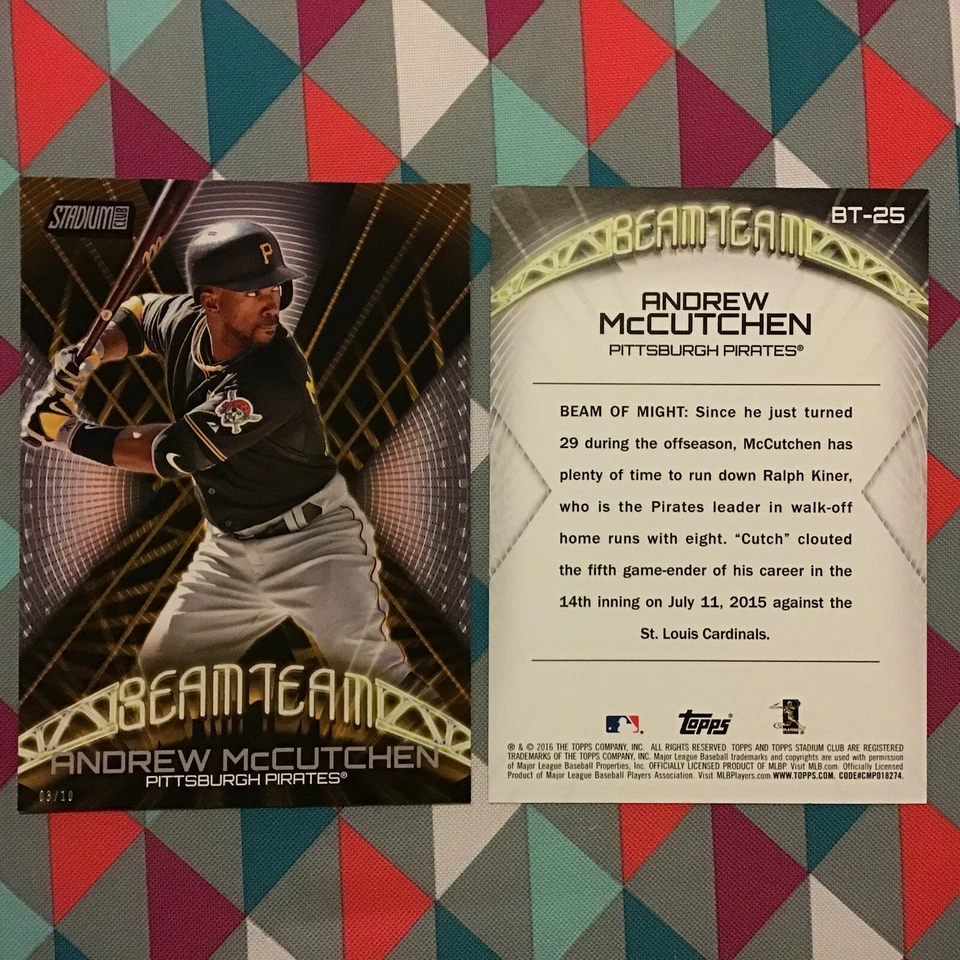 Andrew McCutchen Pirates 2016 topps Stadium Club Beam Team 5X7 Gold #ed/10 made - Image 1 of 1