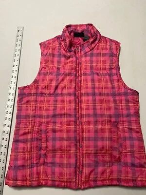Jane Ashley, pink plaid quilted puffer vest size medium - Image 1 of 4