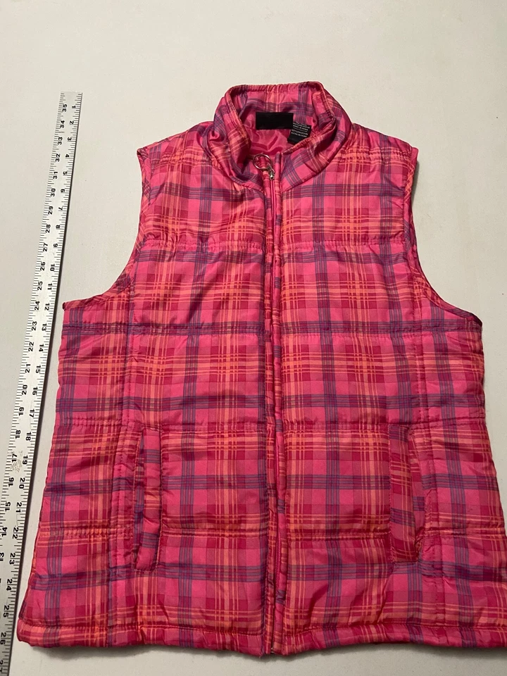Джейн Эшли, розовый клетку стеганый пуховик жилет размер средний - Изображение 1 из 4