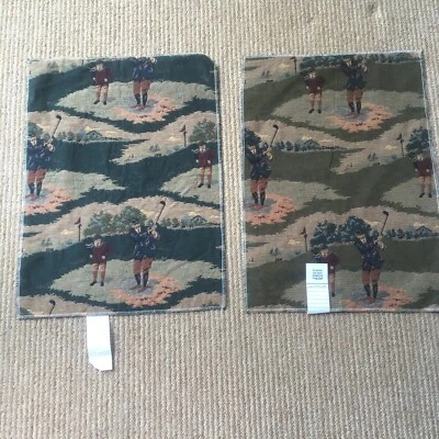  Tapestry Fabric. Golfers Theme. 2 Pieces.17x13 Each - Image 1 of 4