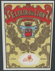 Elixir du Lion Vintage French / Belgian Armorial Medals Original Bottle Label - Picture 1 of 1
