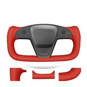 Stitch Red PU Leather Steering Wheel Cover Wrap for Tesla Model S Yoke Model X - Picture 1 of 11