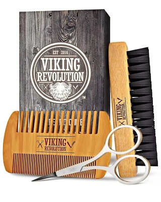 Viking Revolution Beard Comb & Beard Brush Set for Men - Natural Boar Bristle - Image 1 of 4