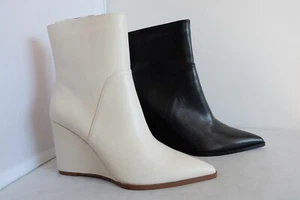 Ex M&S Leather Pointed Toe Zip Wedge Heel Ankle Boots _ UK 6 - Picture 1 of 14