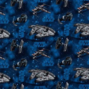 Rare Star Wars Star Ships Blue Cotton Fabric - 1 Yard - Picture 1 of 2