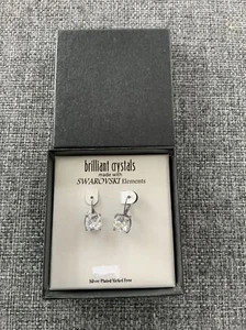 Brilliant Crystals Earrings Made With Swarovski Elements Silver Plated - Picture 1 of 3