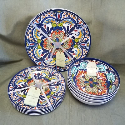 12- Artisan De Luxe Spanish Medallion MELAMINE Dinner-Salad Plates & Bowls NEW! - Image 1 of 4