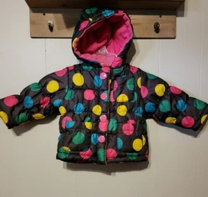Carter's Puffer Mantel schwarz bunt gepunktet 18 Monate Kapuze warm B196 - Bild 1 von 5