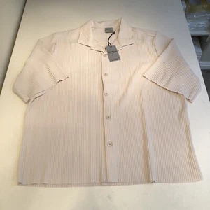 Maison Article Men’s Pleated Button Up Short Sleeve T-Shirt Beige XL - Picture 1 of 2
