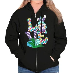 Cute Spring Easter Bunny Gnome Egg Hunt Love Womens Zip Hooded Sweatshirt Hoodie - Picture 1 of 7