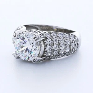 ANILLO DE ACENTO HALO PUNTA ORO BLANCO 14K CORTE REDONDO D/VS1 DIAMANTE CREADO EN LABORATORIO 4,2 QUILATES - Imagen 1 de 4
