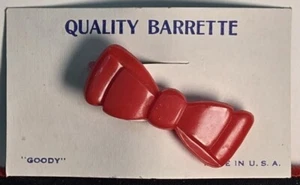 Pony Tail Barrette on Store Display Card Vintage Original 1950's GOODY Red Bow - Picture 1 of 1