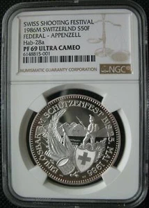 Switzerland 50 Francs 1986 Silver Proof Coin Federal Shooting Festival NGC PF69 - Picture 1 of 4