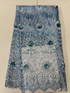 Tessuto pizzo africano ricamato con paillettes matrimonio sera 5 iarde nuovi disegni - Foto 1 di 7
