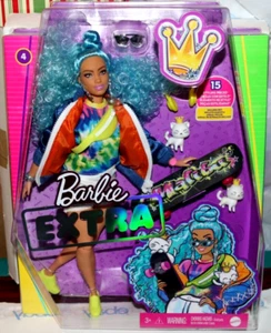NIB 2020 BARBIE EXTRA DOLL #4 MALIBU SKATEBOARD 2 WHITE KITTIES HEADPHONES WATCH - Picture 1 of 13