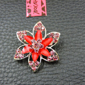 New Fashion Pink Crystal Bling Charm Flower Brooch Pin Gift