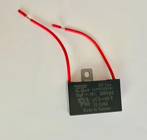 CAPACITOR 10MFD, 10 mfd, 10uF, 250VAC ADP type, TRUE VOLTAGE, CEILING FAN UL APP - Picture 1 of 2