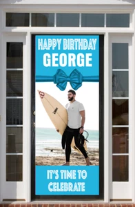 Personalised Text Blue Photo Age BIRTHDAY EVENT PARTY HERE DOOR BANNER POSTER - Picture 1 of 2