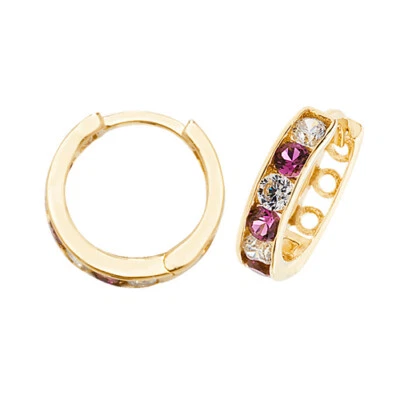 9ct Yellow Gold Ruby Hoop Earrings Huggie Hallmarked July Birthstone - Image 1 of 2