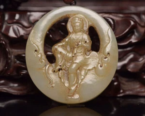 Certified Natural Hetian Jade Handcarved Exquisite Guanyin Statue Pendant 4294 - Picture 1 of 9