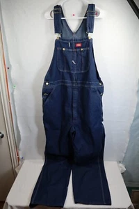 Mens Dickies Denim Jeans Carpenters Bib Overalls Size 40X34 Ranch Work Zip Fly - Picture 1 of 13