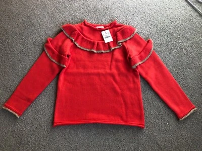 SZ 10 J.CREWCUTS девочка двухцветный оборки отделки свитер с круглым вырезом K5749 - Изображение 1 из 4