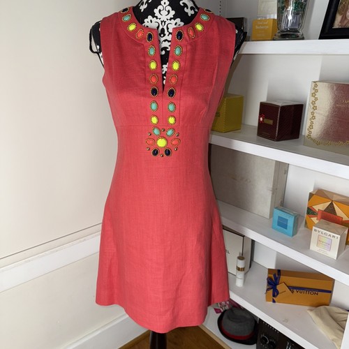 Abito Kate Spade Edith rosa corallo impreziosito misto lino taglia 4 super carino!