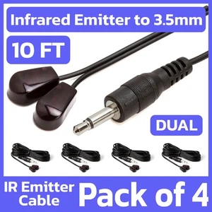 4 Pack 10 Feet Dual IR Emitter Extender Cable 3.5 mm Stick-On Infrared Blink Eye - Picture 1 of 5