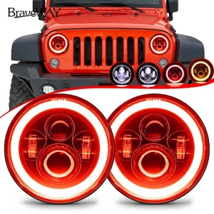 For Jeep Wrangler JK JKU TJ LJ CJ 7" Inch Round LED Headlight Halo Red DRL Lamp - Picture 1 of 12