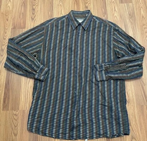 Jhane Barnes Shirt Mens Medium Multicolor Geometric Stripe Button Front Cotton - Picture 1 of 13