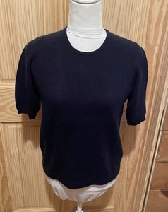 Lochmere 100% Cashmere Dark Blue Sweater Short Sleeve Women Size Medium - Picture 1 of 7