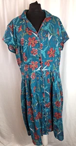 JOE BROWNS Women's Shirt Dress Short Sleeve Floral Print Blue Red uk18 E4084 - Picture 1 of 13
