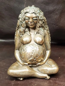 Vintage Bronze Millennial Gaia Earth Mother Goddess Statue, 7" Tall - Picture 1 of 7
