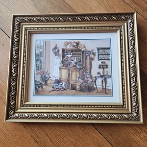 Cottagecore 90s Scafa-Tornabene Litho Art Print In Gold Frame - Picture 1 of 7