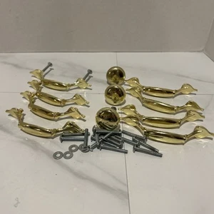 Set Of 8 Solid Brass Plus 3 Knobs & All Screws - Picture 1 of 6
