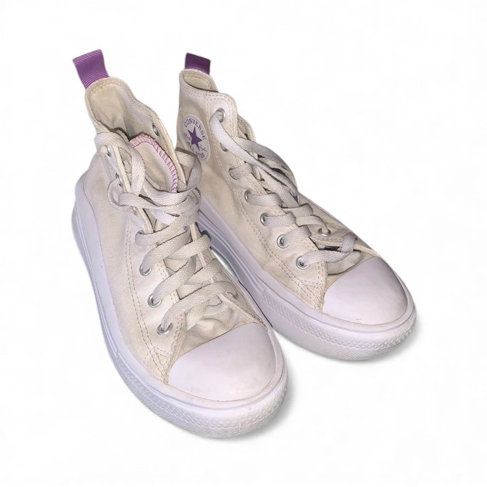 Converse Chuck Taylor All Star Youth Talla 3 Pestaña Blanca/Púrpura Foto 1 de 4