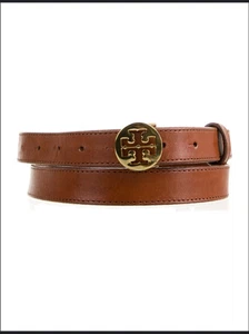 "Cinturón de cuero con logotipo marrón Tory Burch 1"" de ancho talla M" - Imagen 1 de 8