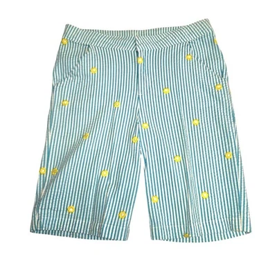 Hartstrings Girls Size 14 Blue & White Striped Embroidered Flower Shorts 3878 - Image 1 of 4