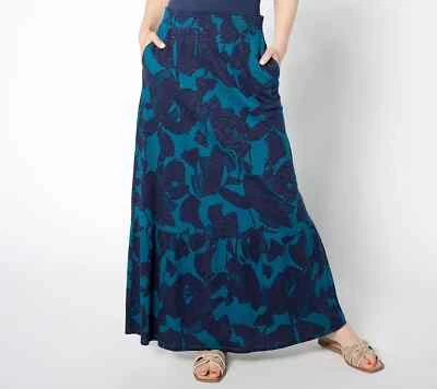 Denim & Co. Regular Slub Jersey Smocked Waist Maxi Skirt-Navy-2X-NEW-A654066 - Image 1 of 2