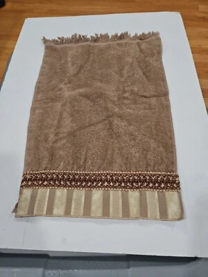 Vintage Avanti Hand Towel Cotton Rectangle Tan/Gold Fringe Embroidered  - Image 1 of 4