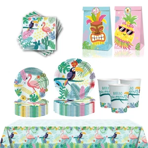 Tropical Flamingo Theme Party Tableware | Party Plates Cups Napkins Tablecloth - Picture 1 of 7
