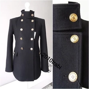 ZARA BLACK WOOL BLEND DOUBLE-BREASTED COAT WITH GOLDEN BUTTONS SIZE M UK 10 - Picture 1 of 24